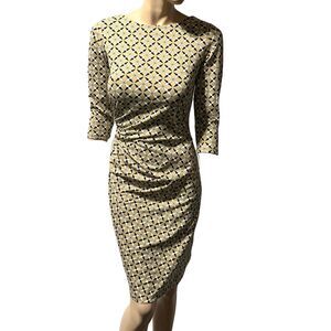 J McLAUGHLIN Dress Print 3/4 Sleeve Side Ruched Catalina Cloth Size XS
